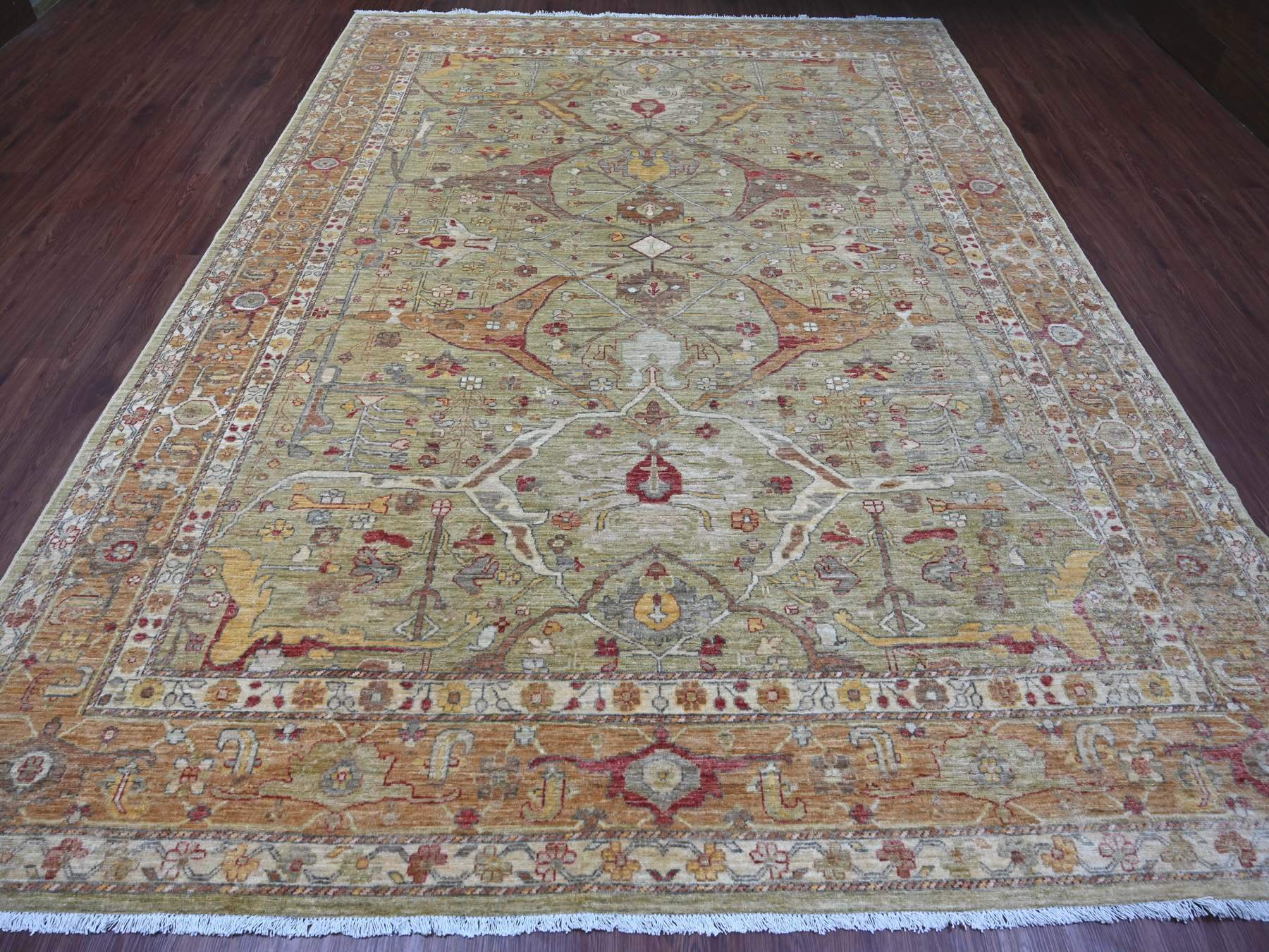 Green 8'9" x 11'7" Oushak And Peshawar Hand knotted Wool Rug - Sku: O021055