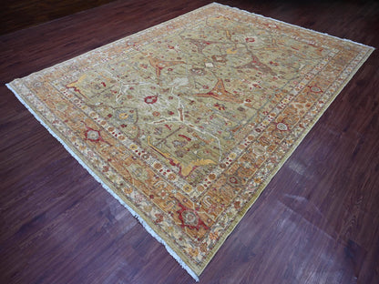 Green 8'9" x 11'7" Oushak And Peshawar Hand knotted Wool Rug - Sku: O021055