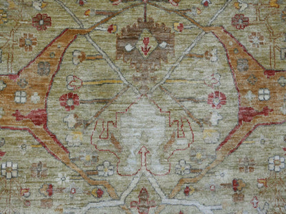 Green 8'9" x 11'7" Oushak And Peshawar Hand knotted Wool Rug - Sku: O021055