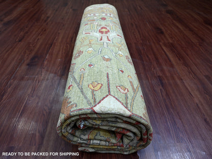 Green 8'9" x 11'7" Oushak And Peshawar Hand knotted Wool Rug - Sku: O021055