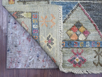 Tribal & Geometric hand-knotted wool runner in Gray & Colorful, 2'10" x 11'8" — SKU O021079 (view 2)