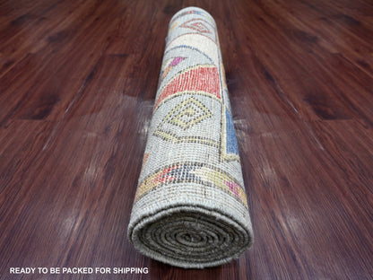Tribal & Geometric hand-knotted wool runner in Gray & Colorful, 2'10" x 11'8" — SKU O021079 (view 4)