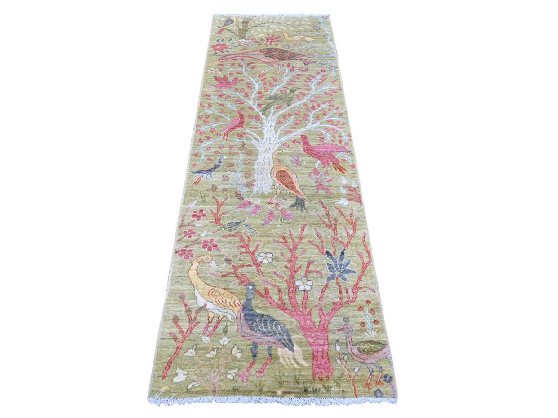 Green 2'6" x 7'8" Oushak And Peshawar Hand knotted Wool Rug - Sku: O021091