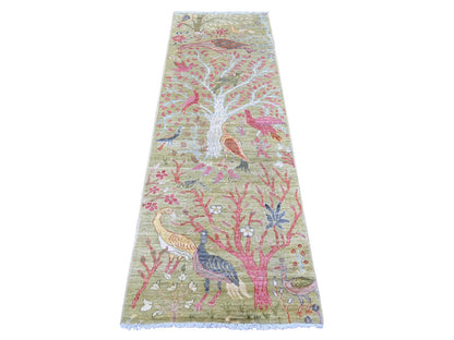 Green 2'6" x 7'8" Oushak And Peshawar Hand knotted Wool Rug - Sku: O021091