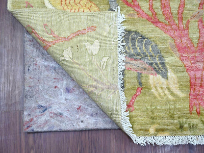 Green 2'6" x 7'8" Oushak And Peshawar Hand knotted Wool Rug - Sku: O021091