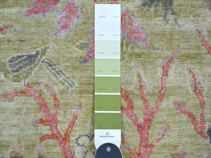Green 2'6" x 7'8" Oushak And Peshawar Hand knotted Wool Rug - Sku: O021091