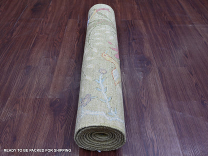 Green 2'6" x 7'8" Oushak And Peshawar Hand knotted Wool Rug - Sku: O021091