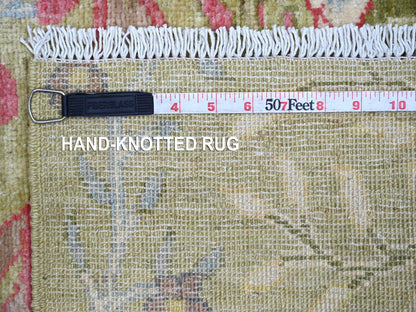 Green 2'6" x 7'8" Oushak And Peshawar Hand knotted Wool Rug - Sku: O021091