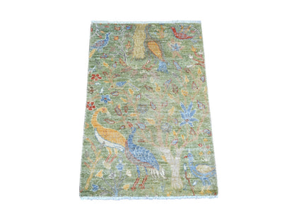 Green 2'1" x 3'1" Oushak And Peshawar Hand knotted Wool Rug - Sku: O021098