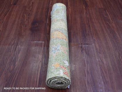 Green 2'1" x 3'1" Oushak And Peshawar Hand knotted Wool Rug - Sku: O021098