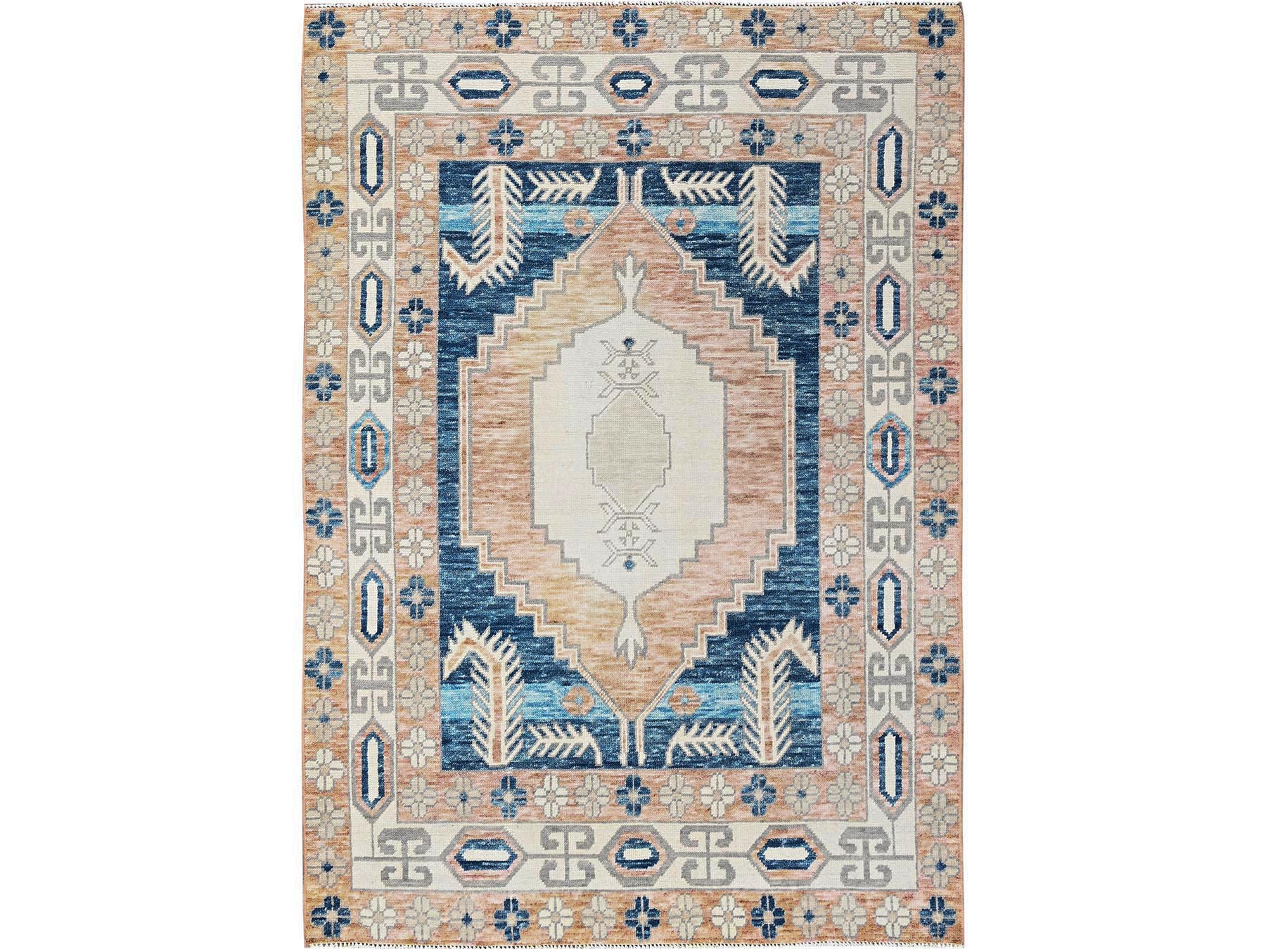 Oushak hand-knotted wool rug in Pink & Ivory, 4'10" x 6'9" — SKU O02109