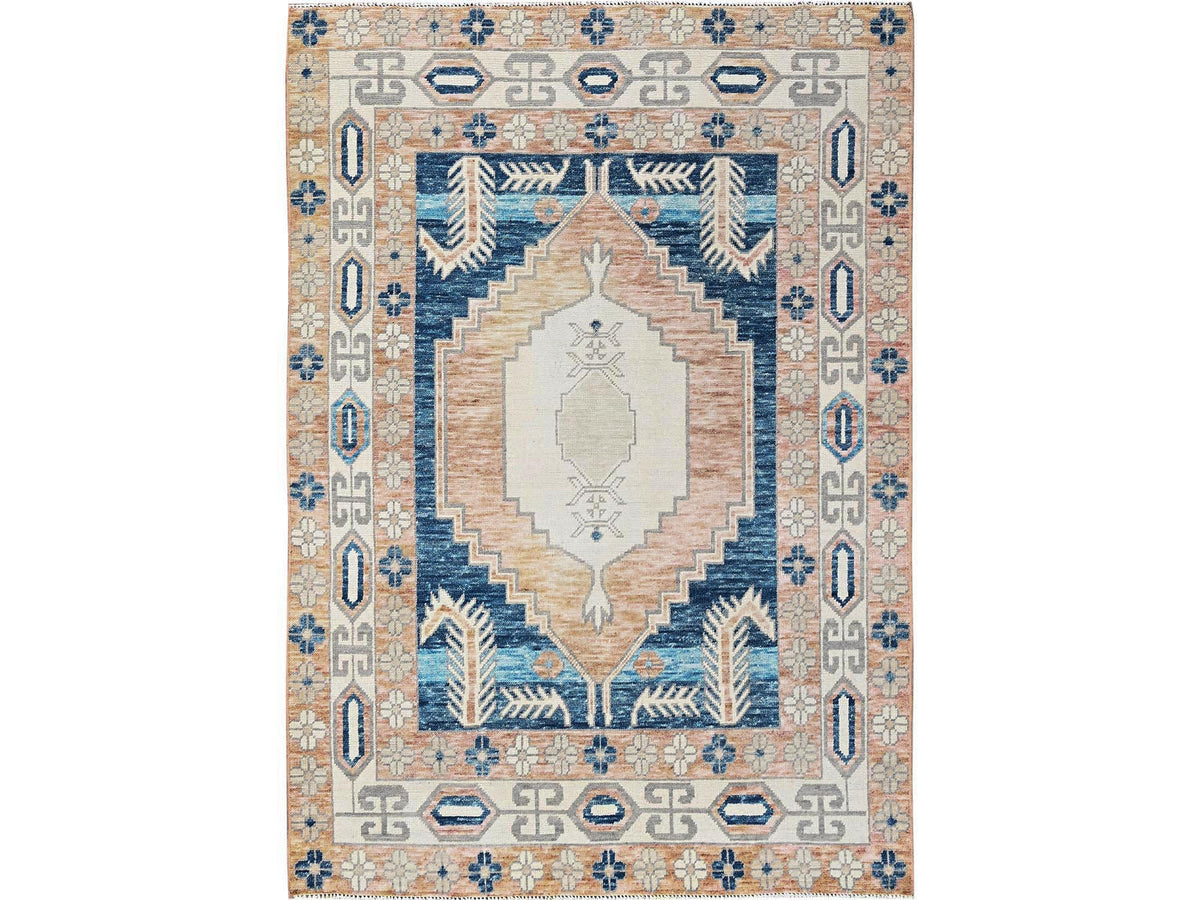 Oushak hand-knotted wool rug in Pink & Ivory, 4'10" x 6'9" — SKU O02109