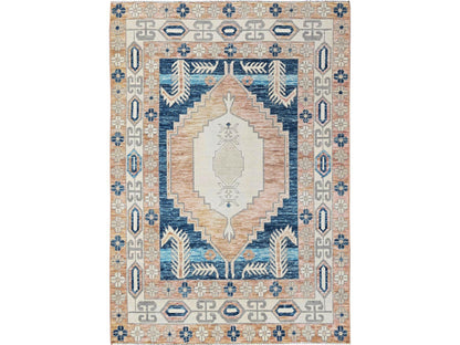 Oushak hand-knotted wool rug in Pink & Ivory, 4'10" x 6'9" — SKU O02109
