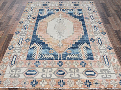 Pink 4'10" x 6'9" Oushak And Peshawar Hand knotted Wool Rug - Sku: O02109