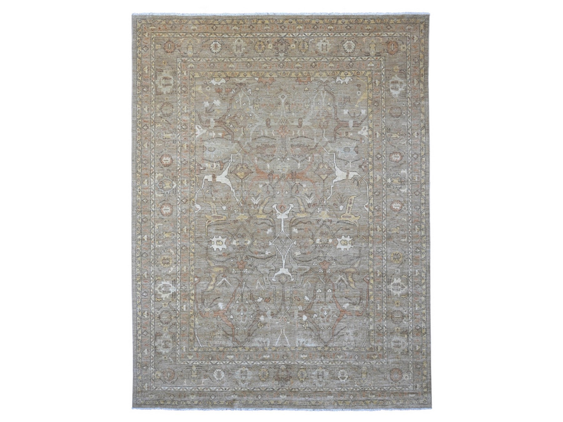 Brown 10'1" x 13'3" Oushak And Peshawar Hand knotted Wool Rug - Sku: O021105