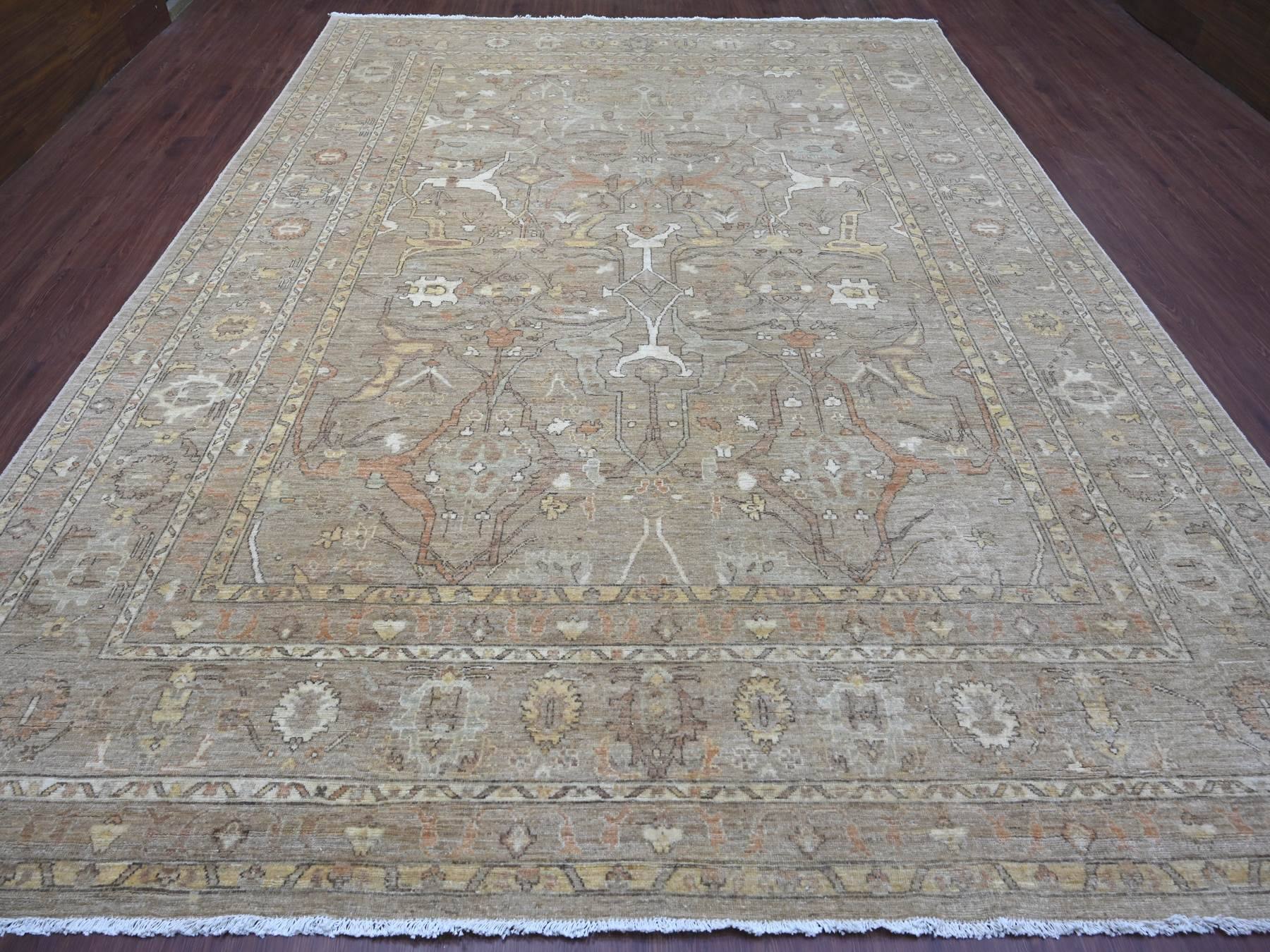 Brown 10'1" x 13'3" Oushak And Peshawar Hand knotted Wool Rug - Sku: O021105