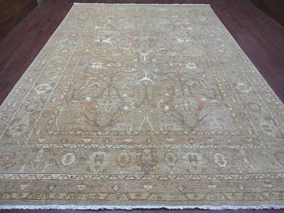Brown 10'1" x 13'3" Oushak And Peshawar Hand knotted Wool Rug - Sku: O021105