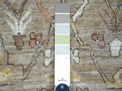Brown 10'1" x 13'3" Oushak And Peshawar Hand knotted Wool Rug - Sku: O021105
