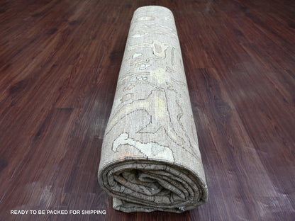 Brown 10'1" x 13'3" Oushak And Peshawar Hand knotted Wool Rug - Sku: O021105