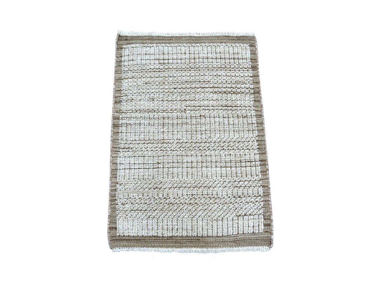 Modern / Contemporary hand-knotted wool rug in Ivory & Brown, 2' x 2'9" — SKU O021106
