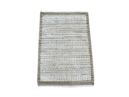 Modern / Contemporary hand-knotted wool rug in Ivory & Brown, 2' x 2'9" — SKU O021106
