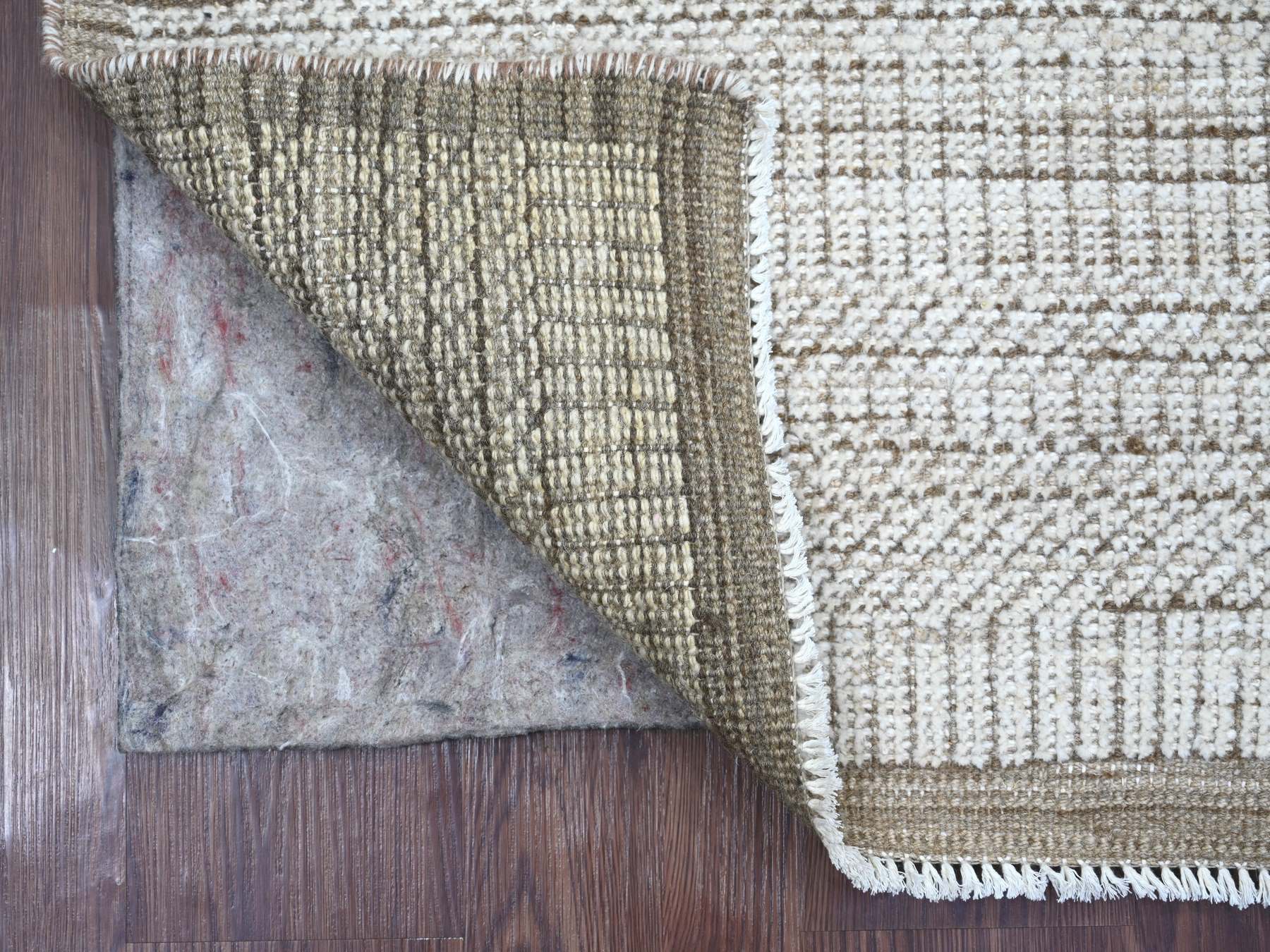 Modern / Contemporary hand-knotted wool rug in Ivory & Brown, 2' x 2'9" — SKU O021106 (view 2)
