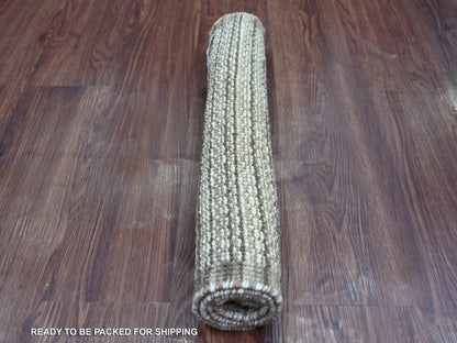 Modern / Contemporary hand-knotted wool rug in Ivory & Brown, 2' x 2'9" — SKU O021106 (view 4)