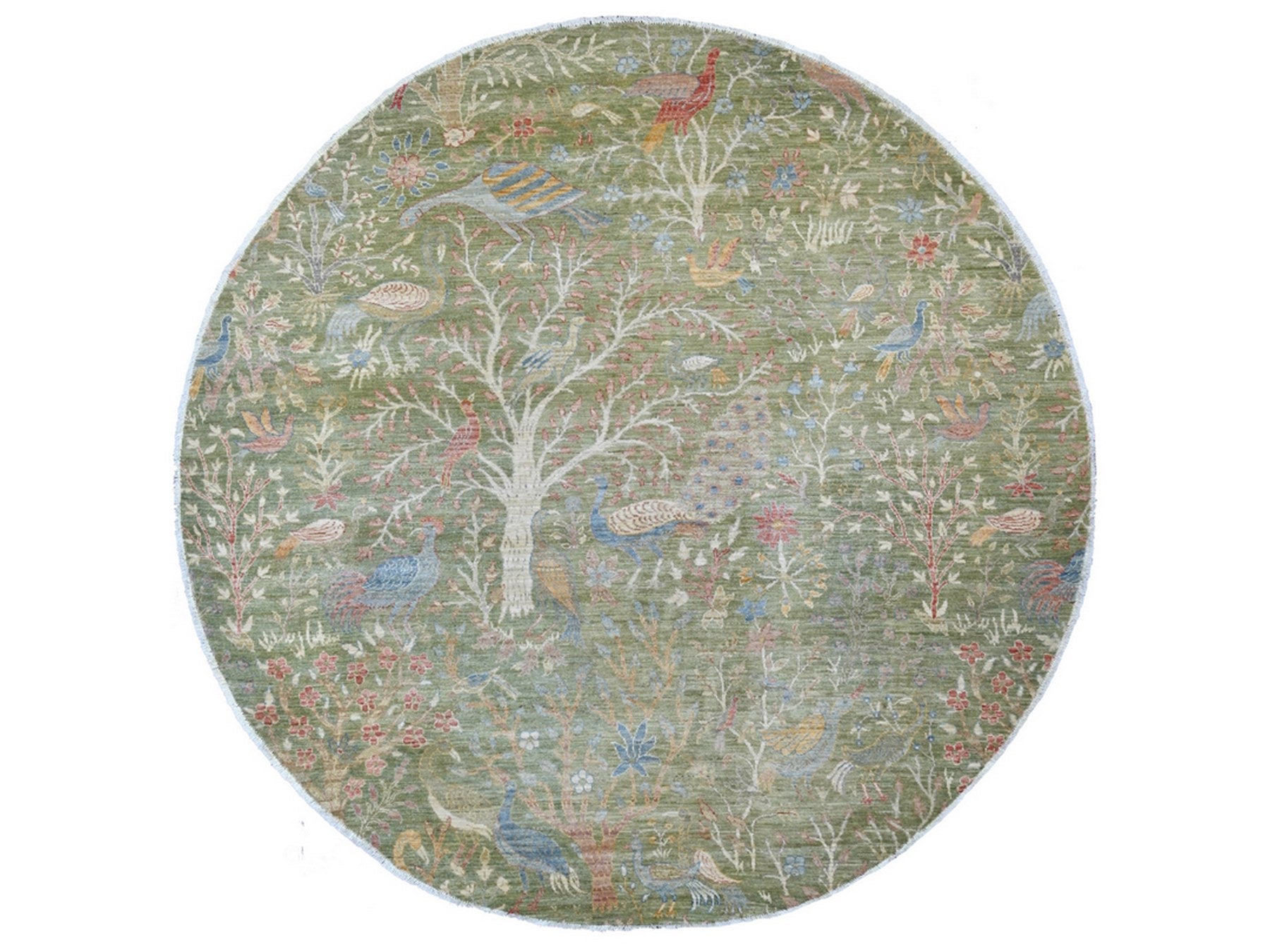 Green 7'11" x 8'0" Oushak And Peshawar Hand knotted Wool Rug - Sku: O021109