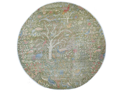 Green 7'11" x 8'0" Oushak And Peshawar Hand knotted Wool Rug - Sku: O021109