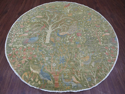 Green 7'11" x 8'0" Oushak And Peshawar Hand knotted Wool Rug - Sku: O021109