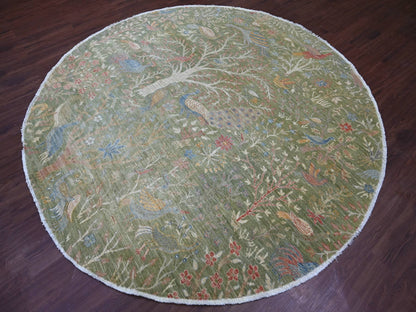 Green 7'11" x 8'0" Oushak And Peshawar Hand knotted Wool Rug - Sku: O021109