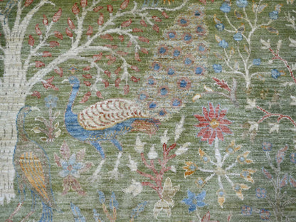 Green 7'11" x 8'0" Oushak And Peshawar Hand knotted Wool Rug - Sku: O021109