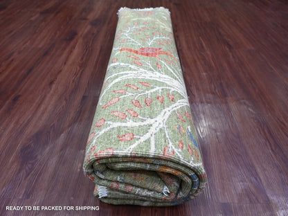 Green 7'11" x 8'0" Oushak And Peshawar Hand knotted Wool Rug - Sku: O021109