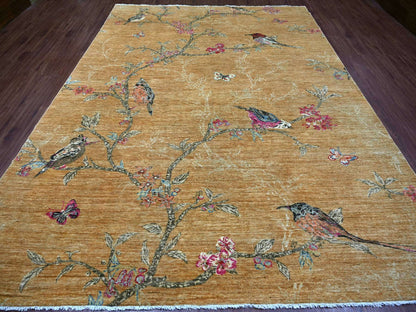 Brown 8'11" x 11'10" Modern and Contemporary Hand knotted Wool Rug - Sku: O021113