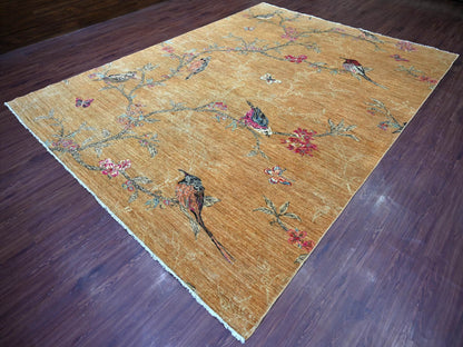 Brown 8'11" x 11'10" Modern and Contemporary Hand knotted Wool Rug - Sku: O021113