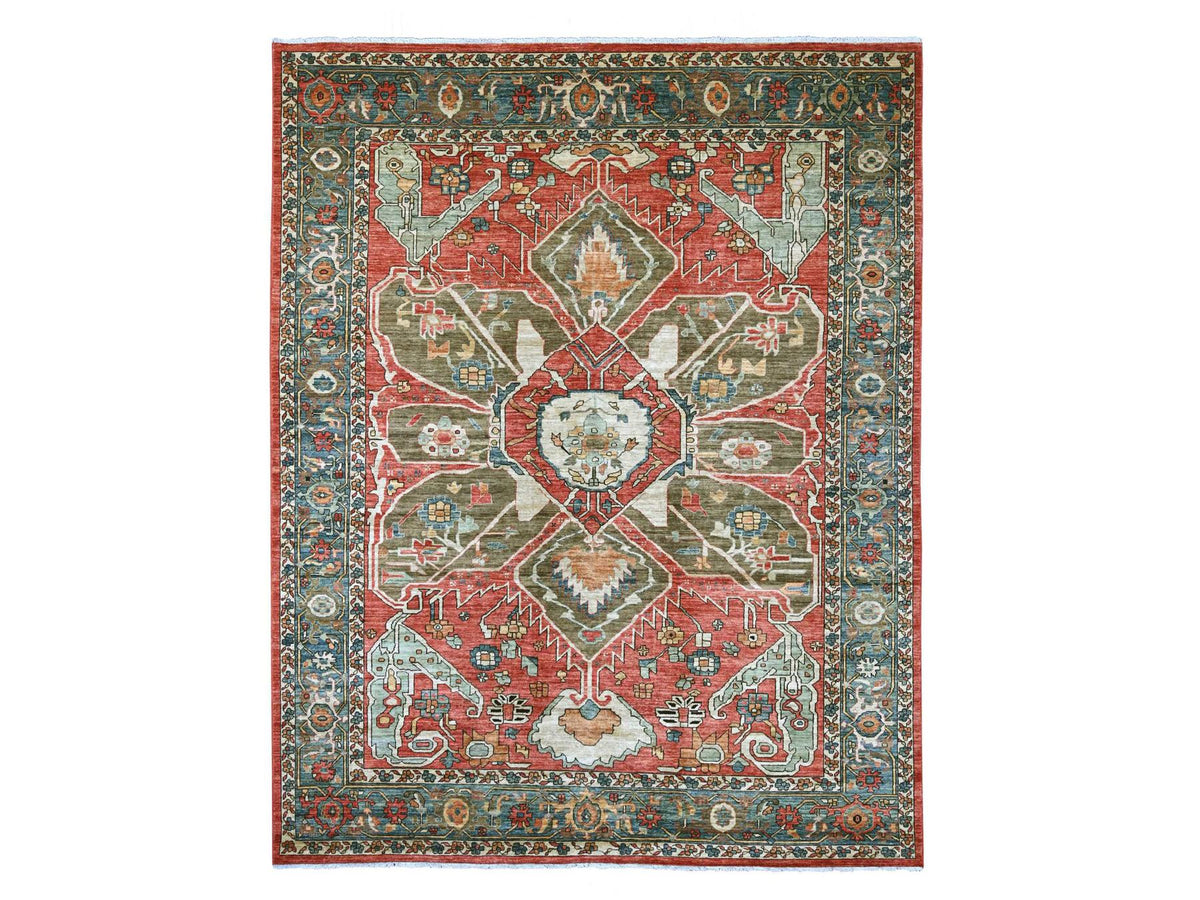 Heriz Heriz hand-knotted wool rug in Red & Blue, 9'2" x 11'7" — SKU O021126