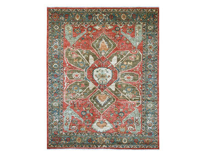 Heriz Heriz hand-knotted wool rug in Red & Blue, 9'2" x 11'7" — SKU O021126