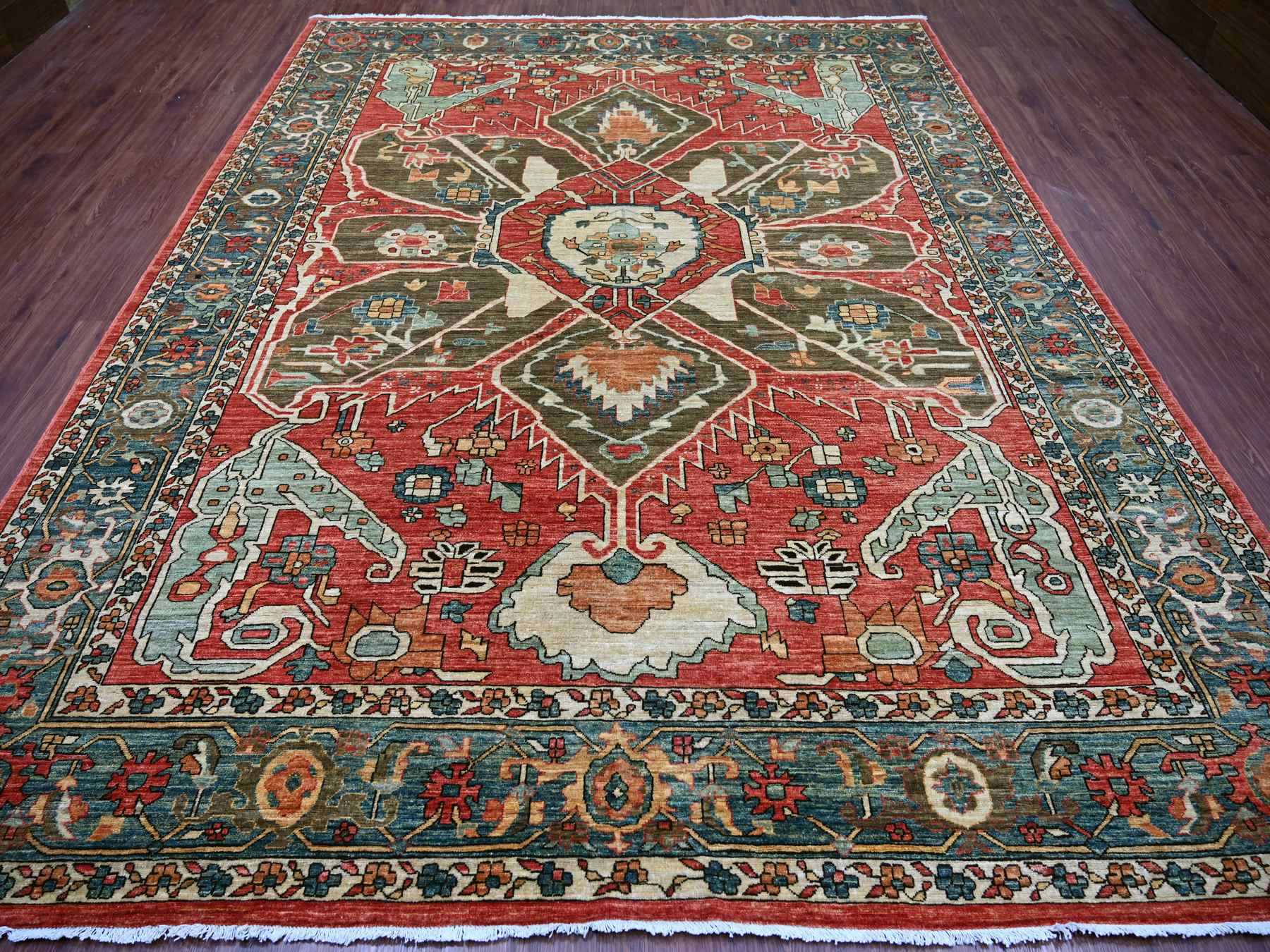 Heriz Heriz hand-knotted wool rug in Red & Blue, 9'2" x 11'7" — SKU O021126 (view 2)