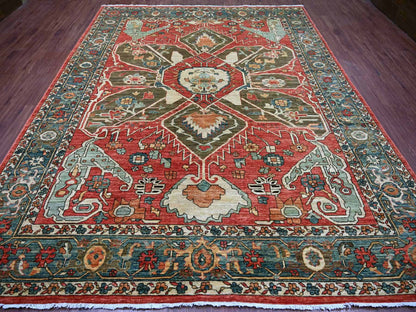 Heriz Heriz hand-knotted wool rug in Red & Blue, 9'2" x 11'7" — SKU O021126 (view 2)