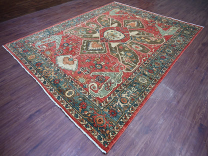 Heriz Heriz hand-knotted wool rug in Red & Blue, 9'2" x 11'7" — SKU O021126 (view 3)