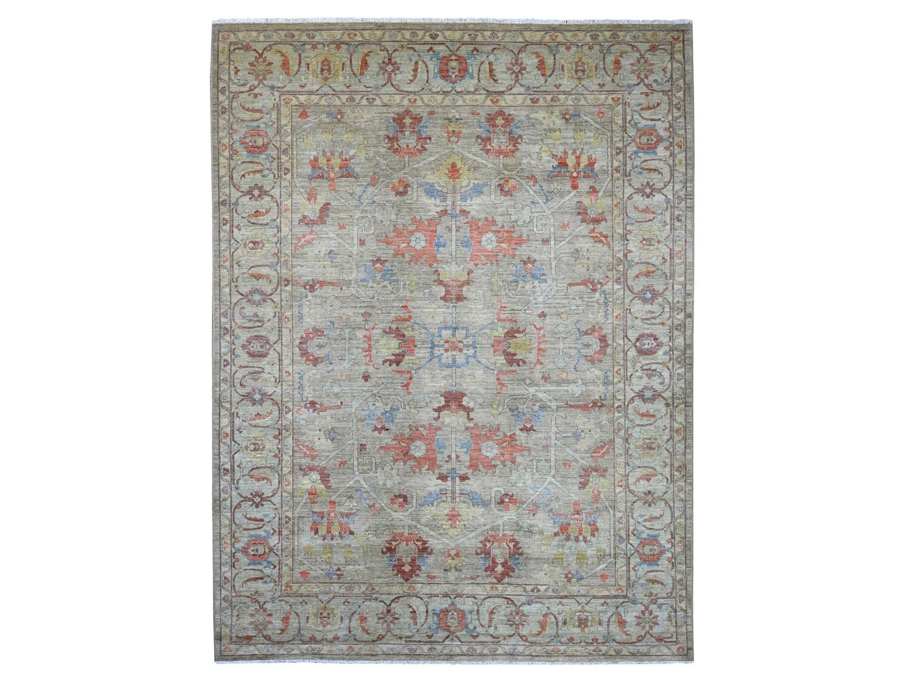 Brown 9'1" x 11'11" Oushak And Peshawar Hand knotted Wool Rug - Sku: O021127