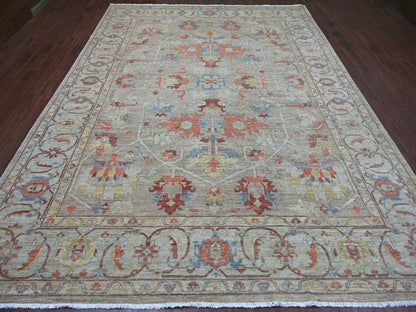 Brown 9'1" x 11'11" Oushak And Peshawar Hand knotted Wool Rug - Sku: O021127