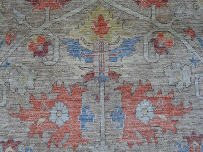Brown 9'1" x 11'11" Oushak And Peshawar Hand knotted Wool Rug - Sku: O021127