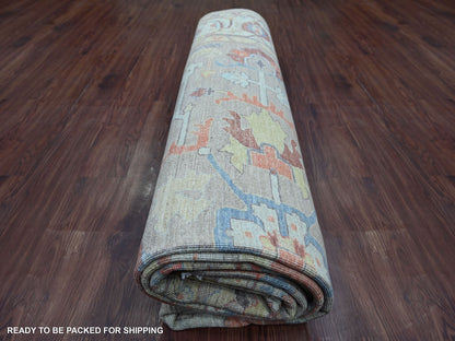 Brown 9'1" x 11'11" Oushak And Peshawar Hand knotted Wool Rug - Sku: O021127