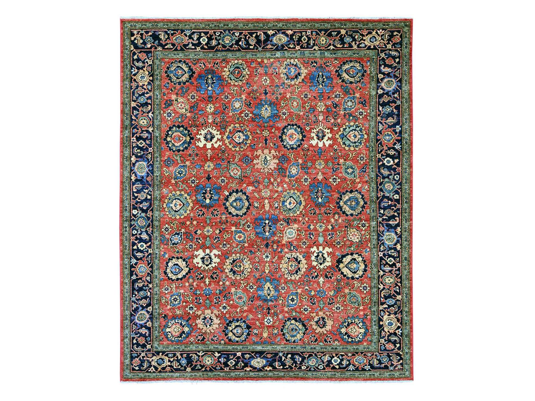 Tribal & Geometric hand-knotted wool rug in Red & Midnight Blue, 8'1" x 10' — SKU O021128
