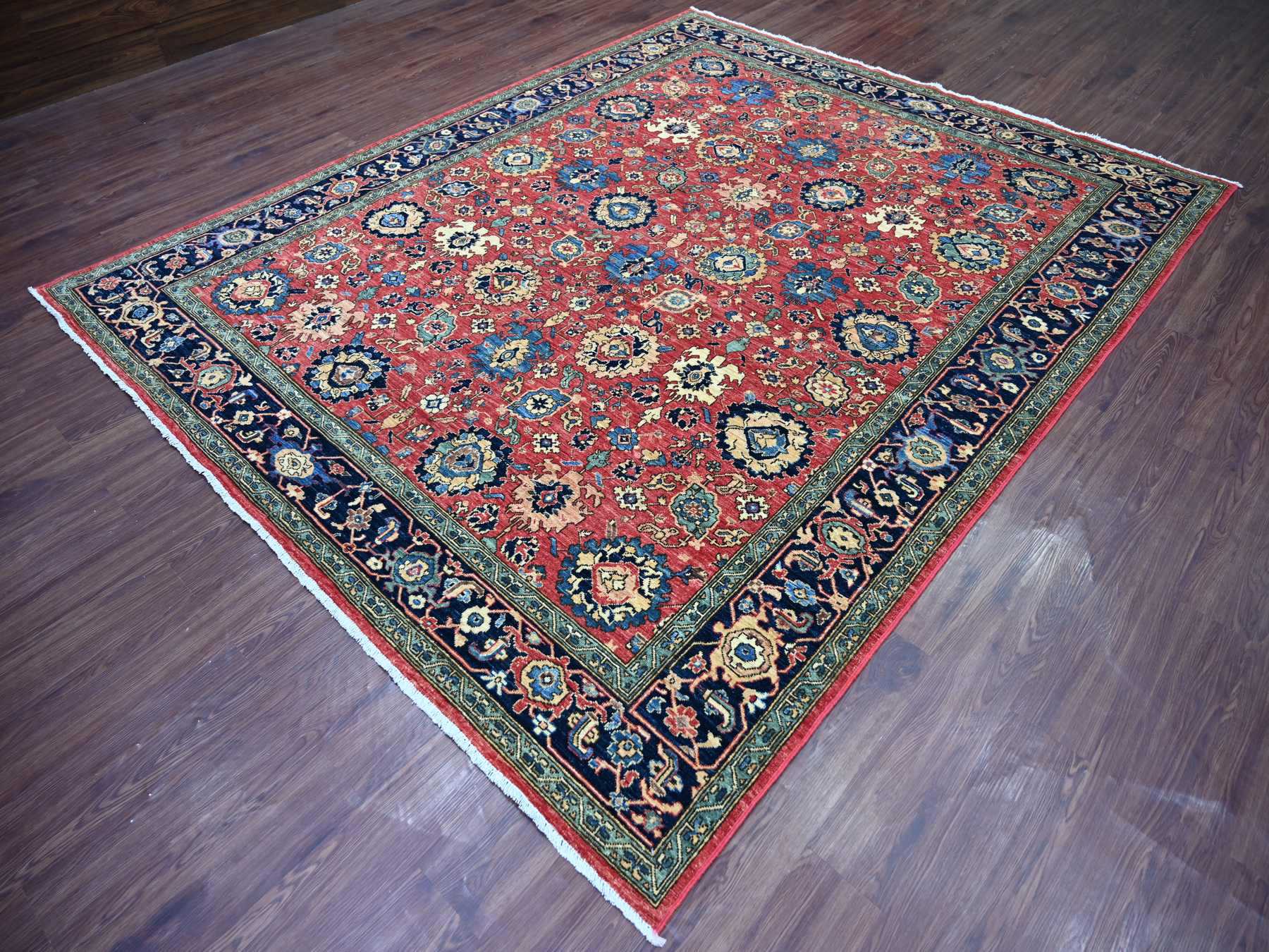 Tribal & Geometric hand-knotted wool rug in Red & Midnight Blue, 8'1" x 10' — SKU O021128 (view 3)