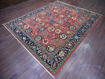 Tribal & Geometric hand-knotted wool rug in Red & Midnight Blue, 8'1" x 10' — SKU O021128 (view 3)