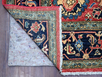 Tribal & Geometric hand-knotted wool rug in Red & Midnight Blue, 8'1" x 10' — SKU O021128 (view 4)
