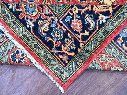 Tribal & Geometric hand-knotted wool rug in Red & Midnight Blue, 8'1" x 10' — SKU O021128 (view 6)