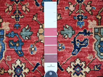 Tribal & Geometric hand-knotted wool rug in Red & Midnight Blue, 8'1" x 10' — SKU O021128 (view 7)